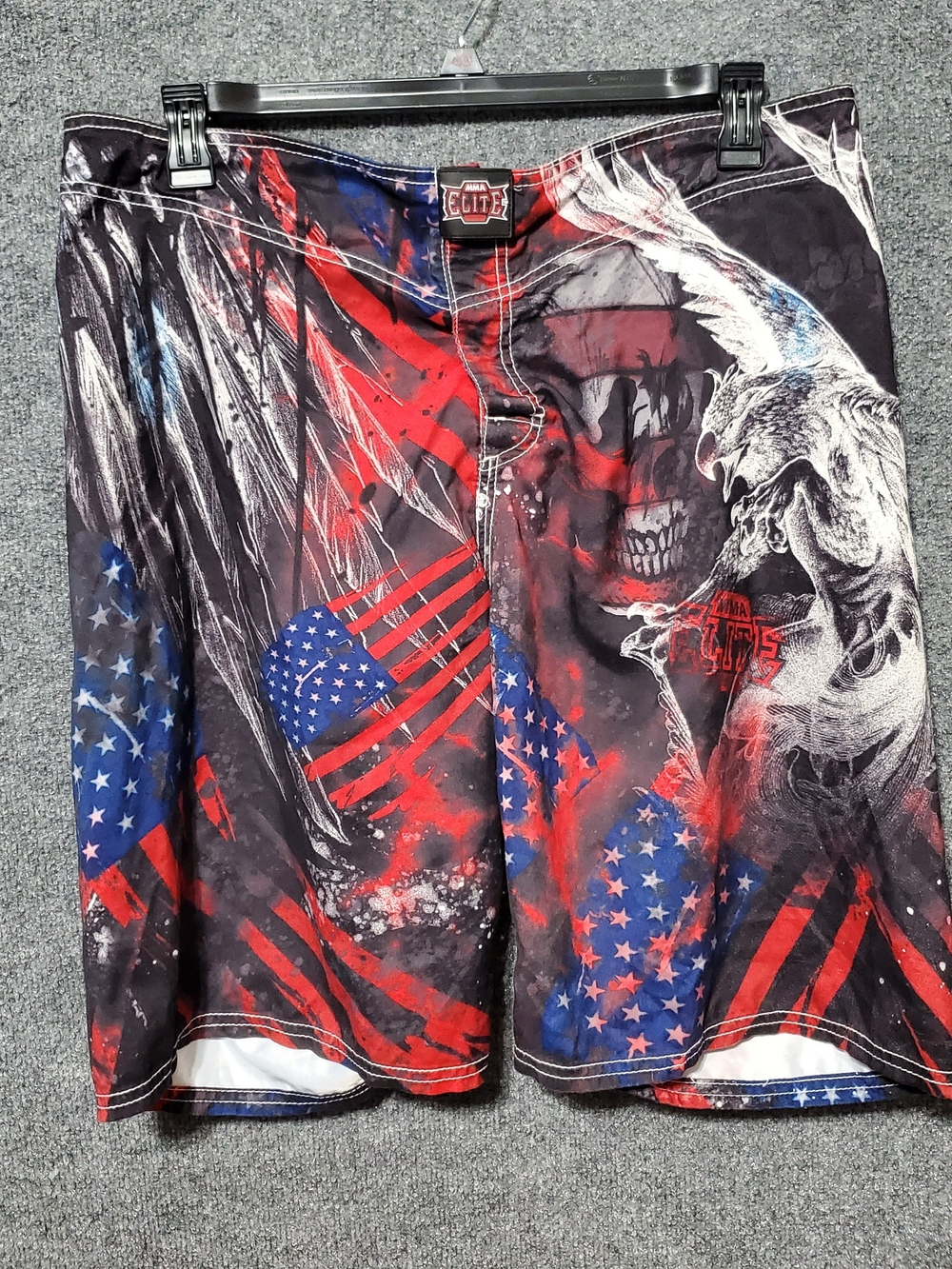 Vintage MMA Elite American Flag Skull Fight Board Shorts Mens L Patriotic USA